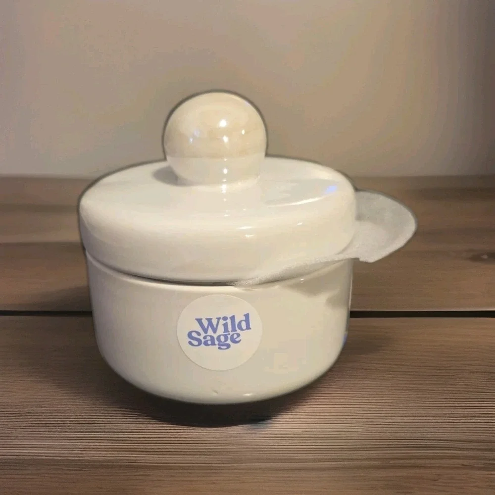 Wild Sage Taya Iridescent Pearl Ceramic Bathroom/Kitchen Trinket Jar‎ w Lid